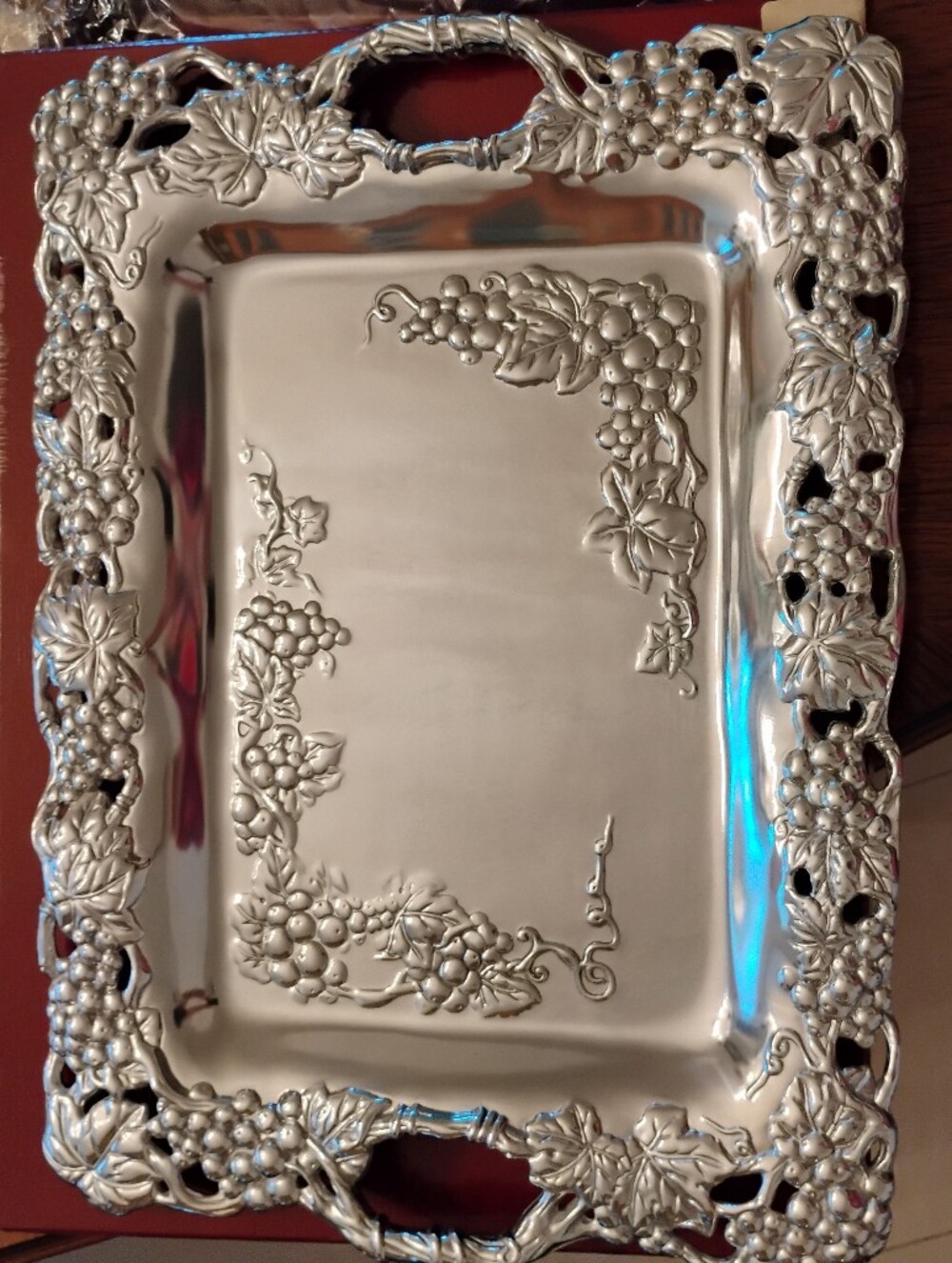 Arthur Court Silver Grape Motif Rectangular Serving Tray